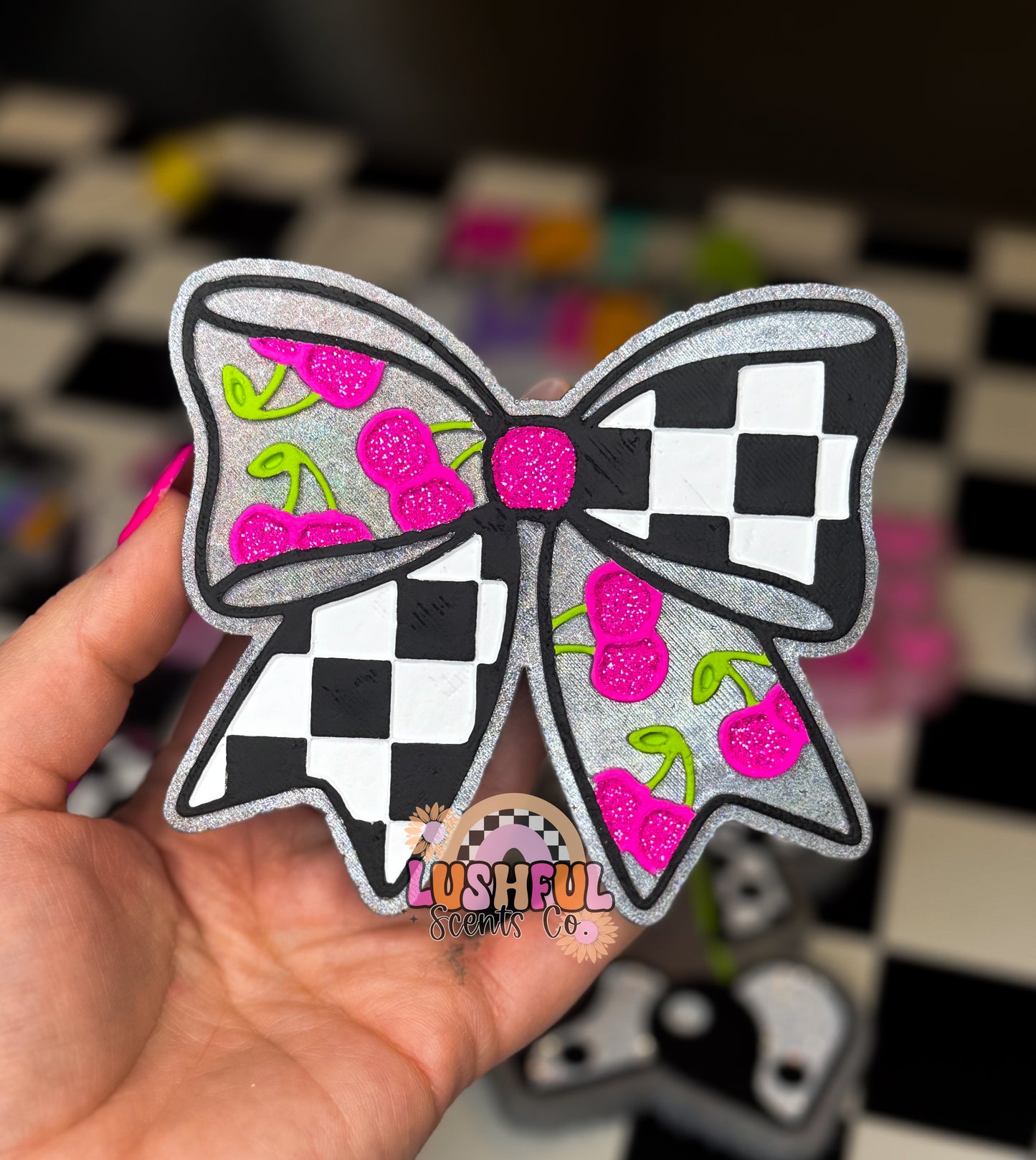 Checkered Cherry Bow
