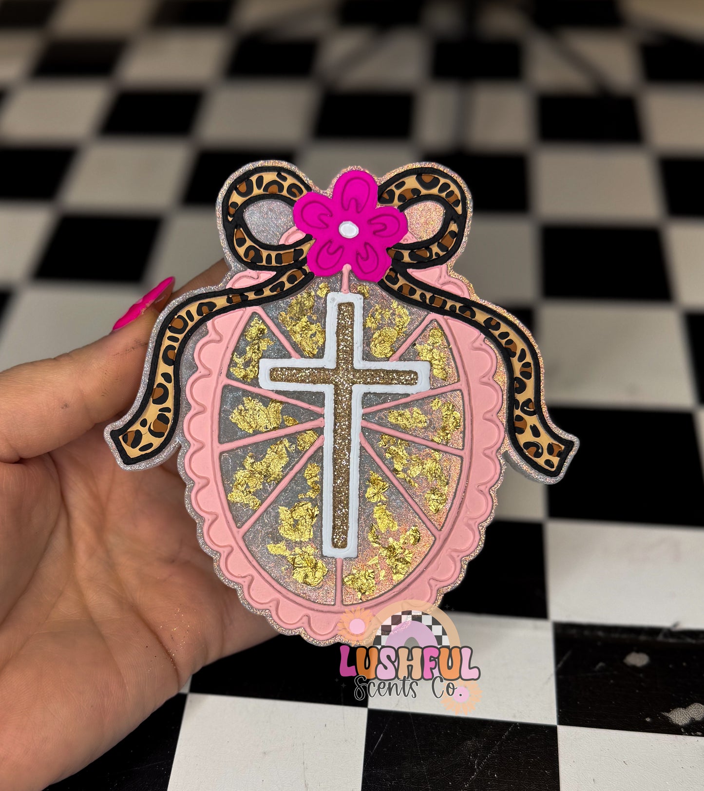 Cross Oval Frame w/ flower bow