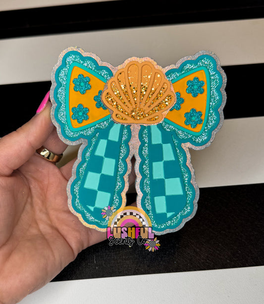 Seashell Checkered Bow - Sun Drenched