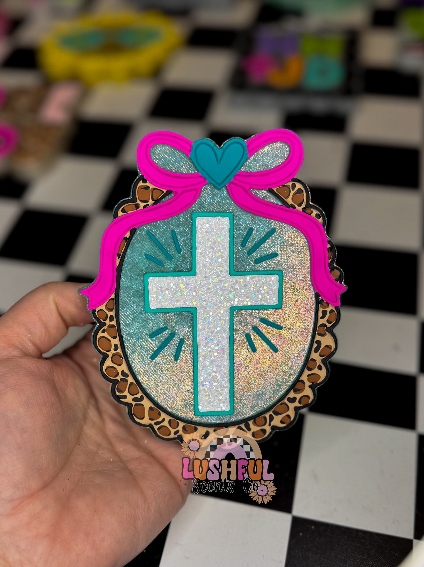 Oval Cross Fram w/ heart bow